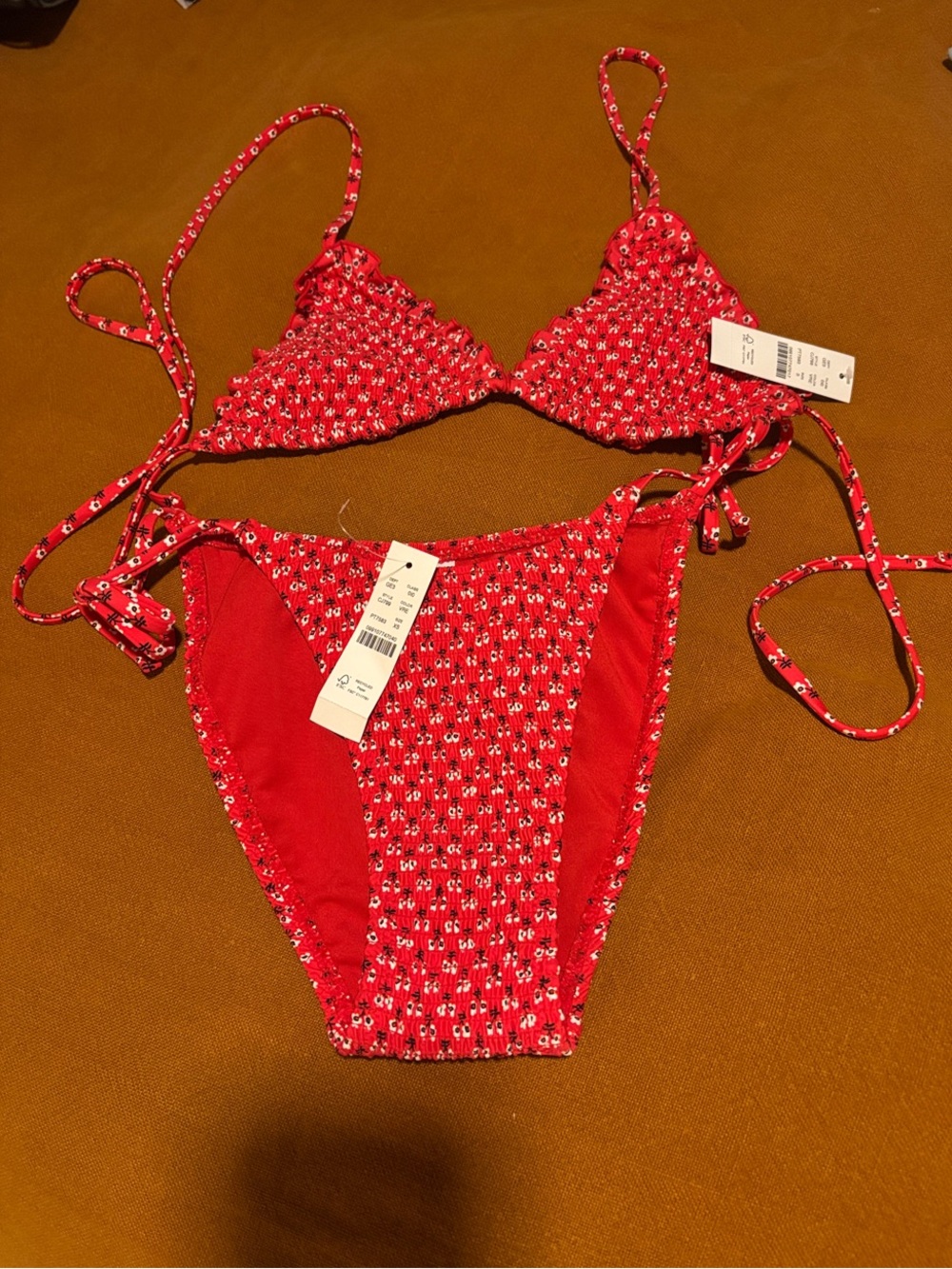 J. Crew Red Floral Smocked Bikini Set